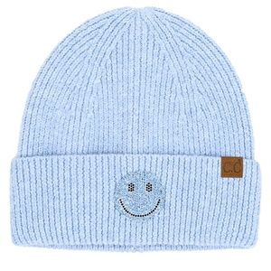 C.C Smile Face Sky Blue   Rhinestone Beanie